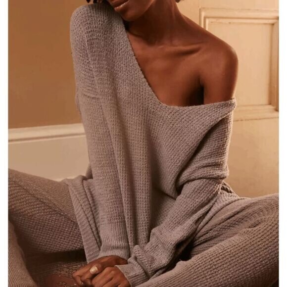 Free People C.O.Z.Y. Long Stretchy Oversized Tunic Sweater Gray Purple M/L NWT - Picture 10 of 10